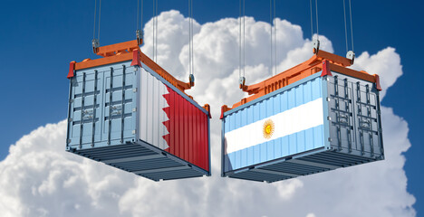 Freight containers with Bahrain and Argentina flag. 3D Rendering 