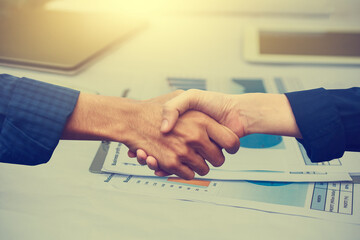 Close up people hands shake business partnership success, Shake hand concept