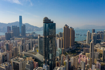 2021 Jan 8,Aerial view of Langham Place and Mong Kok District, Mong Kok, Kowloon, Hong Kong.