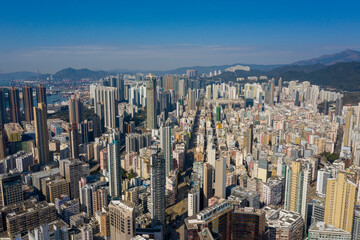 Aerial view on dense buildings on Hong Kong