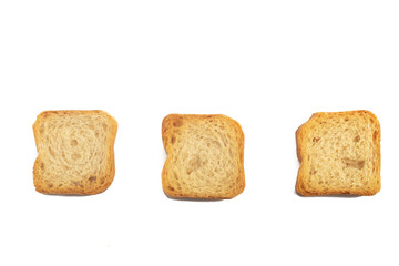 three slices of bread on a white background