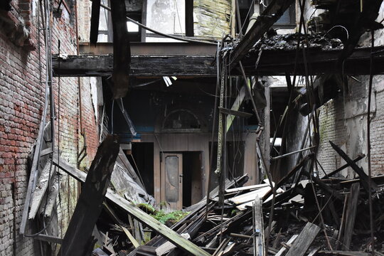 Collapsed Abandoned Building Interior Structure With Timber Doors Floors And Walls In Ruin Brownsville Pennsylvania