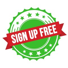 SIGN UP FREE text on red green ribbon stamp.