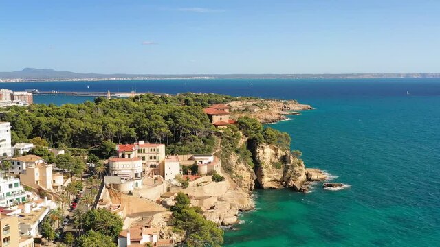 Palma de Mallorca, Spain: Aerial view of capital city of Mallorca (Majorca), island in Mediterranean Sea and largest of Balearic Islands - landscape panorama of Europe from above