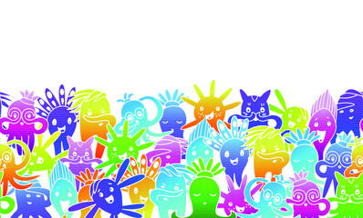Fototapeta na wymiar Vector seamless background with funny octopuses. Children's games, count the tentacles. Comic hand-drawn monsters with modern vibrant colors.