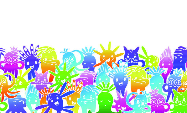 Vector seamless background with funny octopuses. Children's games, count the tentacles. Comic hand-drawn monsters with modern vibrant colors.