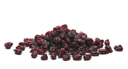 Dried cranberries pile isolated on white background