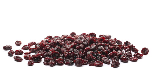 Dried cranberries pile isolated on white background