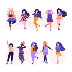 Happy women's day illustration. Beautiful dancing women