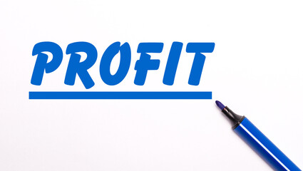 On a light background, an open blue felt-tip pen and the text PROFIT