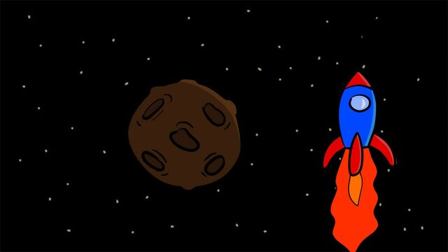 Animation of flying spaceship and UFO around the moon