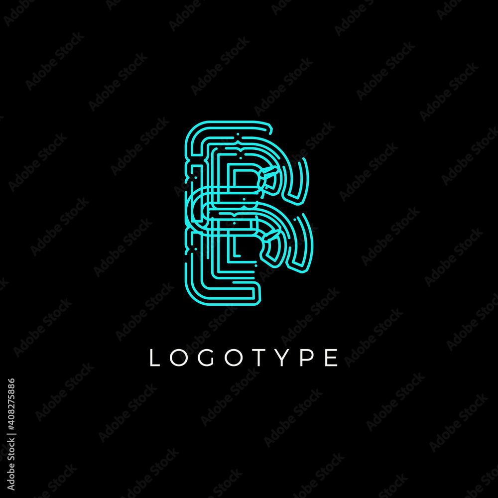 Poster Cyber letter B for digital technology logo concept. Contour circuit style monogram for artificial intelligence product symbol, robotic system logo and vector type design