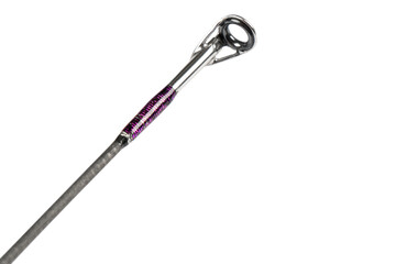 Fishing rod spinning  top ring with close-up. Fishing rod. Rod rings isolated on white background with clipping path. Fishing spinning reel. Copy space