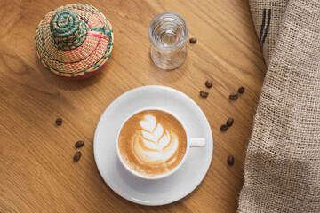 Freshly made espresso coffee on a table