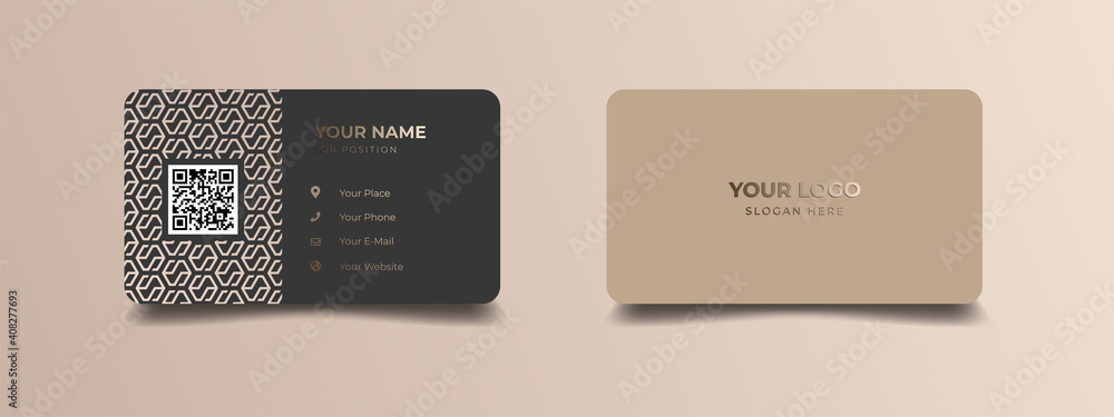 Poster elegant business card with golden lines pattern. luxury view with nature concept. vector illustratio