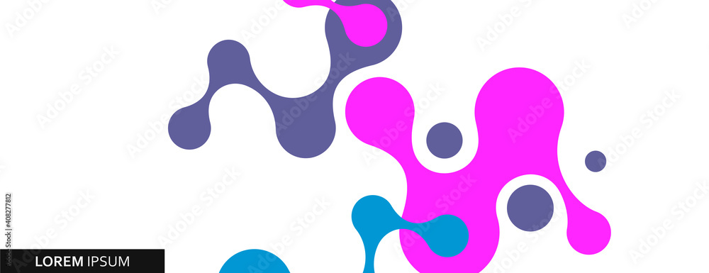Poster blue violet molecules in abstract style on light background. science technology concept. graphic des
