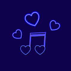 Vector Music Note and Shining Hearts, Colorful Icons, Party Concept, Object Isolated on Dark Background.
