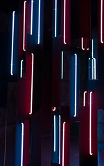 Futuristic neon lines. Abstract background of blue and red colors - obrazy, fototapety, plakaty