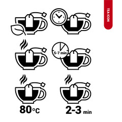 Vector image. Tea drink icon. Tea preparation time and temperature.