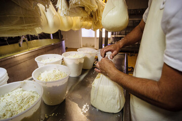 fabricacion artesanal de queso Binigarba - denominacion de origen Mahon artesano- finca Binigarba, Ciutadella, Menorca, Islas Baleares, españa, europa.
