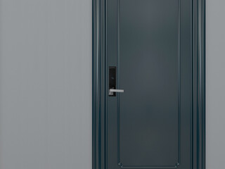 Electronic door handle on dark green door. Digital door lock security systems for good safety of apartment door. 