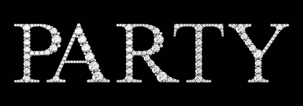 Party word made of diamonds letters with on black background.3d rendering