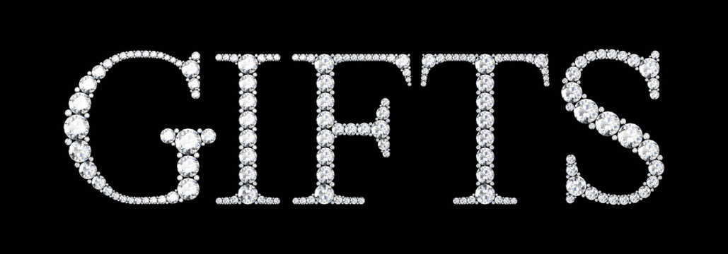 Gifts word made of diamonds letters with on black background.3d rendering
