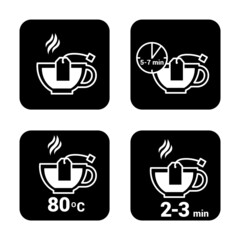 Vector image. Tea drink icon. Tea preparation time and temperature.