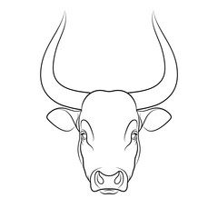 Stencil of stylized bull outline on white background. Line art. Stencil art. Linear drawing.