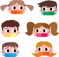 Obraz premium children's heads with colourful protective masks