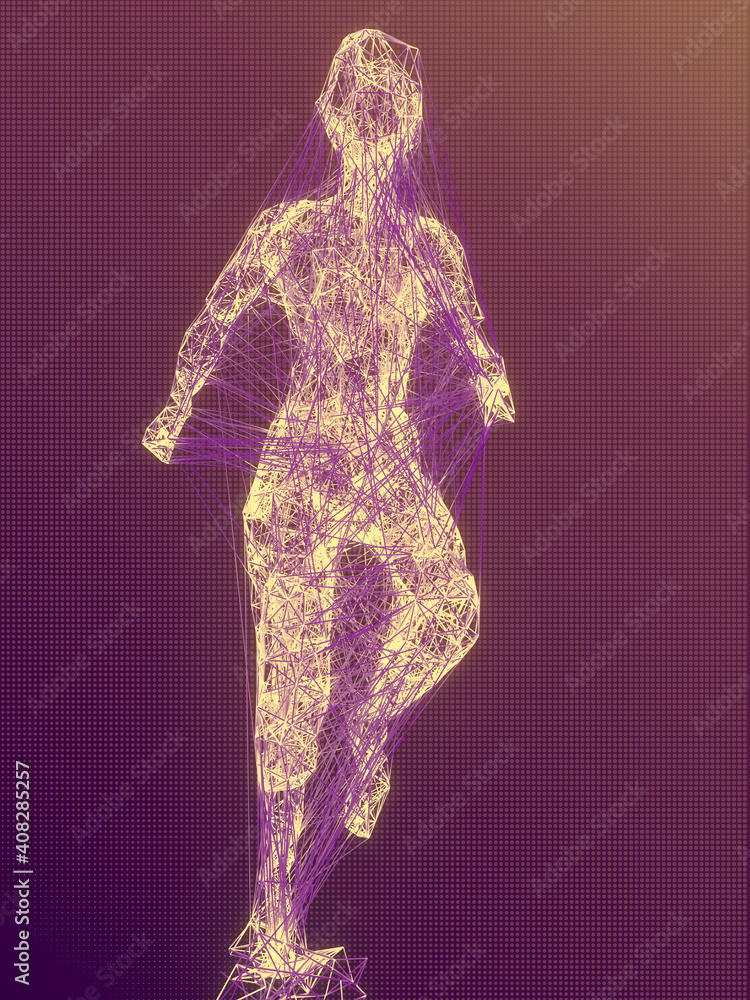 Poster abstract running wire man in modern style. forward movement concept. 3d rendering digital illustrati