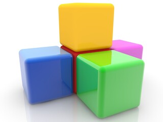 Obraz premium Four different colored toy blocks on white