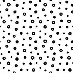 Polka dot grunge seamless vector pattern. Circle brushstrokes and empty rounded shapes. Hand drawn abstract ink background. Smears, circles, dots, splotches, blobs. Abstract wallpaper design, textile