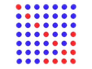 Arrow of red balls between blue balls