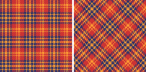 Plaid patterns in blue, red, orange. Seamless tartan check plaid graphics for dress, skirt, gift wrapping, or other modern autumn winter fashion or home textile prints.