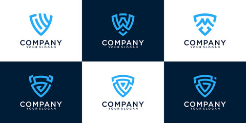Set of letter monogram and shield sign combination logo design