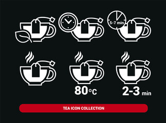 Vector image. Tea drink icon. Tea preparation time and temperature.