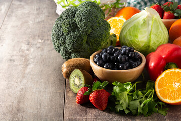High in vitamin C food on wooden table
