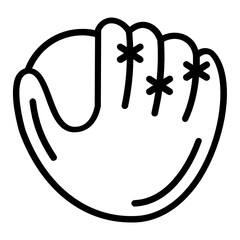 Leather one Hand Glove Back View Concept Vector line Icon Design, Base ball Symbol on white background, bat and ball game Sign, Sports equipment Stock,