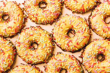 Pattern of colorful easter cookies. Abstract food background. Flat lay.