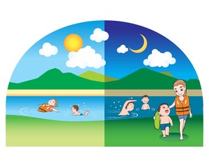 Sould be swimming on day and do not on night. vector illustration isolated cartoon hand drawn