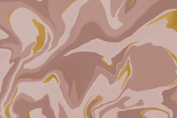 Liquid marble pattern. Brown and gold abstract background. Paint in water