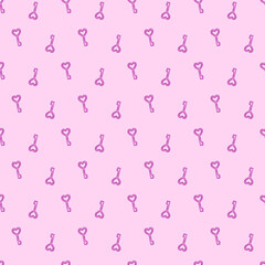 Seamless pattern with heart shape keys on pink background. Romantic hand painted watercolor illustration. Valentines day wrapping paper, scrapbook page, wallpaper, fabric, textile designs.