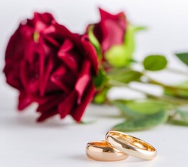 Wedding concept with rings and roses