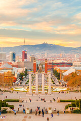 Picture of Barcelona taked from high angle view during sunset.