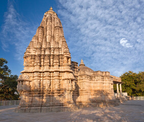Exterior of famous Neminath Jain temple in Ranakpur, Rajasthan state of India