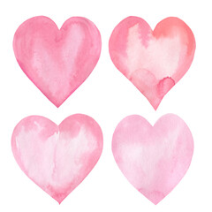 Pink hearts, watercolor illustration, greeting card, valentine's day