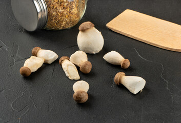 Eringi mushrooms on table