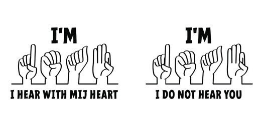 Slogan i'm deaf, i do not hear you. Limited hearing. Deafness symbol and audible sign. Vector ear signs. Hard of hearing icons. World deaf day. lip read or reading.