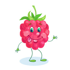  Cute  funny raspberry. In cartoon style. Isolated on white background. Vector flat illustration.